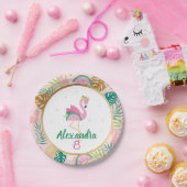 Roze groene flamingo & Watermelon tropisch patroon Papieren Bordje (Feest)