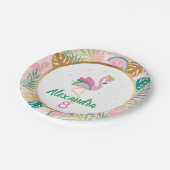 Roze groene flamingo & Watermelon tropisch patroon Papieren Bordje (Gekanteld)