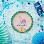 Roze groene flamingo's en watermeloenen tropische  papieren bordje (Feest)
