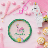 Roze groene flamingo's en watermeloenen tropische  papieren bordje (Feest)