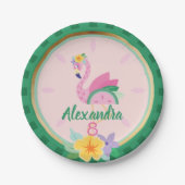 Roze groene flamingo's en watermeloenen tropische  papieren bordje (Voorkant)