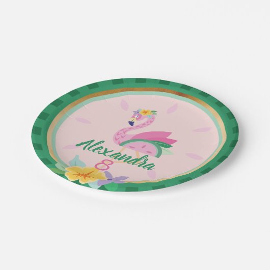 Roze groene flamingo's en watermeloenen tropische  papieren bordje (Gekanteld)