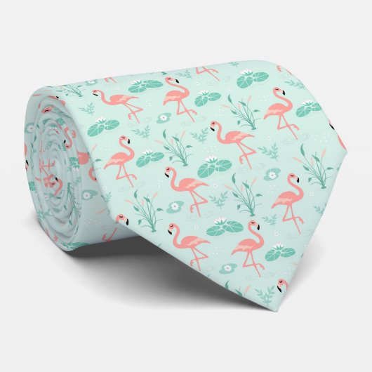Roze Groene Flamingo's Tropische Vogel Stropdas (Opgerold)