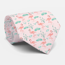 Roze Groene Flamingo's Tropische Vogels Bruiloft  Stropdas