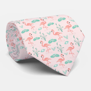 Roze Groene Flamingo's Tropische Vogels Trouw  Stropdas