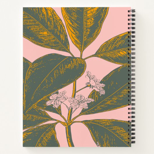 Roze groene Floral Art Speciaal Gepersonaliseerd Notitieboek (Achterkant)