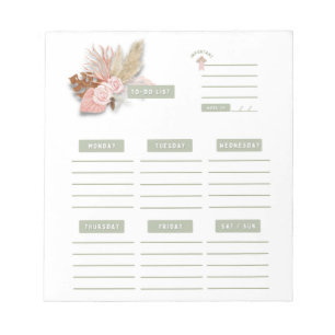 Roze groene Floral Boho Weekly Planner Organisator Notitieblok
