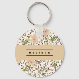 Roze groene Floral botanische patronen Sleutelhanger
