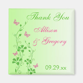 Roze, groene Floral Butterfly Wedding Favor Magnet