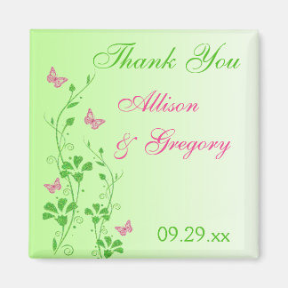 Roze, groene Floral Butterfly Wedding Favor Magnet