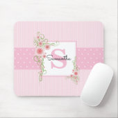 Roze groene Floral en Stripes monogrammen Muismat (Met muis)