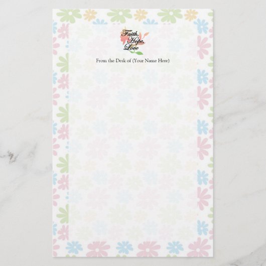 Roze/Groene Floral Faith Hope Love Briefpapier (Voorkant)