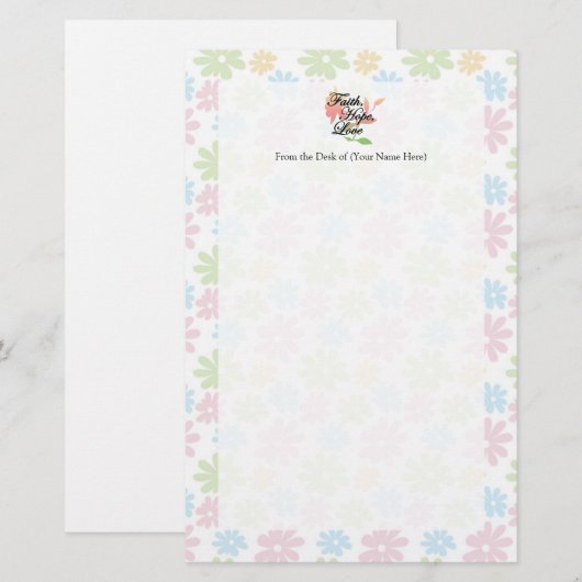 Roze/Groene Floral Faith Hope Love Briefpapier (Voorkant / Achterkant)