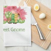 Roze groene Floral Gnomes Gnome Sweet Gnome Theedoek (Quarter Fold)