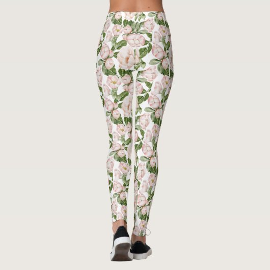 Roze groene Floral Leggings (Achterkant)