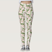 Roze groene Floral Leggings (Voorkant)