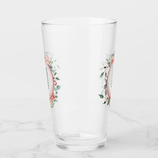 Roze groene Floral Lijst Monogram Glas (Links)