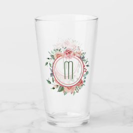 Roze groene Floral Lijst Monogram Glas