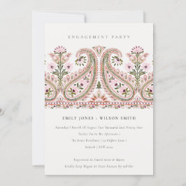 Roze groene Floral Paisley Motif Verloving Invite Bedankkaart