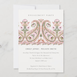 Roze groene Floral Paisley Motif Verloving Invite Bedankkaart