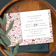 Roze groene Floral Paisley Motif Verloving Invite