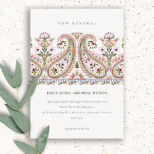 Roze groene Floral Paisley Motif Vow Renewal Invit Bedankkaart