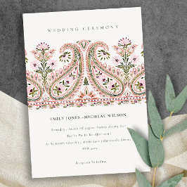 Roze groene Floral Paisley Motif Wedding Invite Bedankkaart