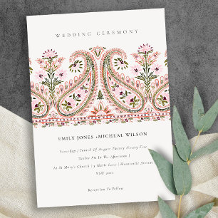 Roze groene Floral Paisley Motif Wedding Invite Bedankkaart