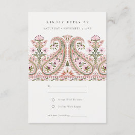 Roze groene Floral Paisley Motif Wedding RSVP Informatiekaartje
