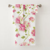 Roze groene Floral Pattern Bath Towel Set Bad Handdoek (Insitu)