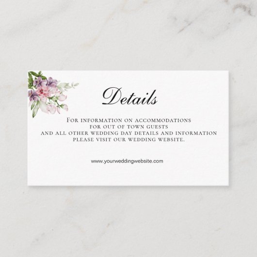 Roze groene Floral QR code Weddenschap Details Informatiekaartje (Voorkant)