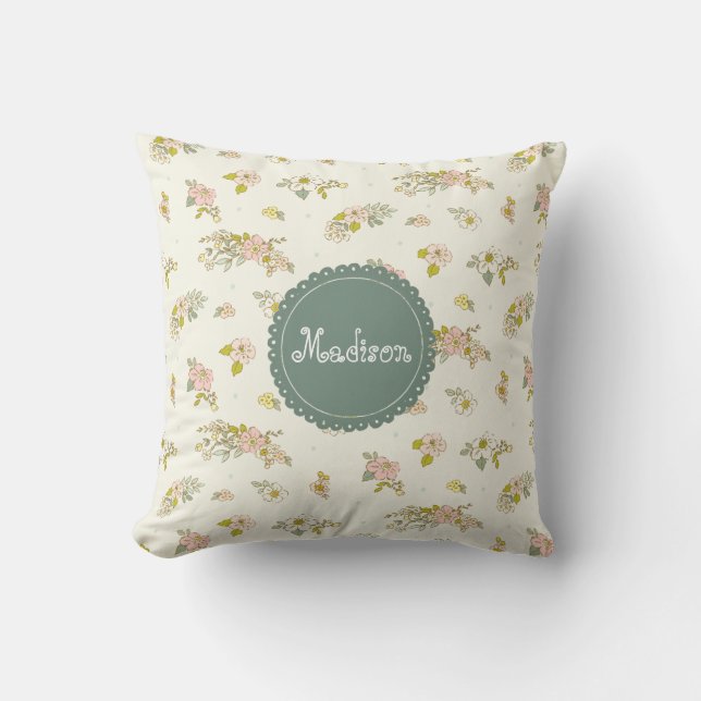  roze groene Floral Typografie Kussen (Voorkant)