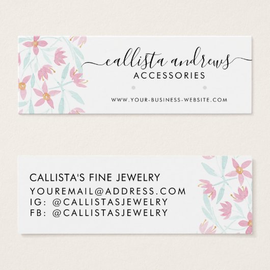 Roze groene Floral Waterverf die beeldscherm verdi Mini Visitekaartjes (Voorkant /achterkant)