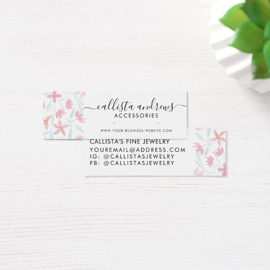 Roze groene Floral Waterverf die beeldscherm verdi Mini Visitekaartjes (Bureau)