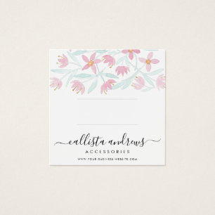 Roze groene Floral Waterverf Hair Clip display Vierkante Visitekaartjes