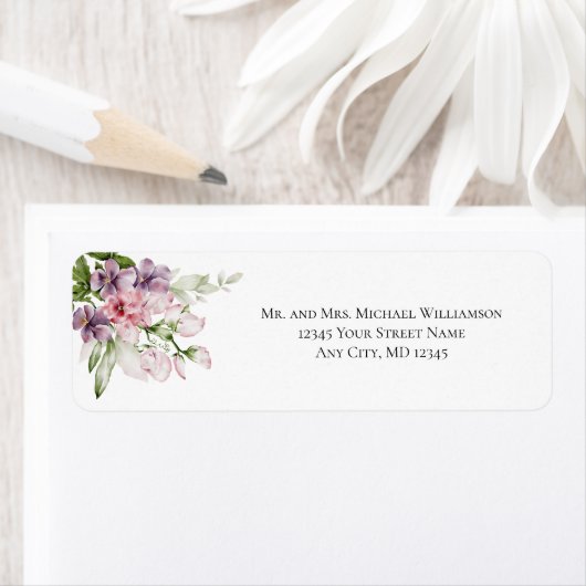 Roze groene Floral Weduwen Terugkeeradres label (Insitu)