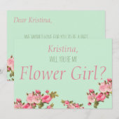 Roze groene Floral zal je mijn Bloemenmeisje zijn Kaart (Voorkant / Achterkant)