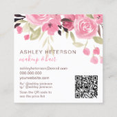 Roze groene florale qr code logo haring make-up vierkante visitekaartje (Achterkant)