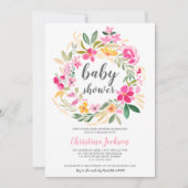 Roze groene florale waterverf baby shower kaart (Voorkant)
