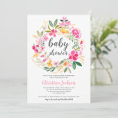 Roze groene florale waterverf baby shower kaart (Staand voorkant)