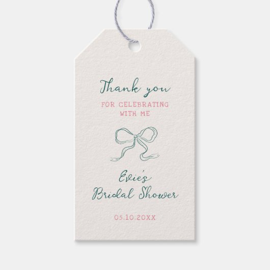 Roze Groene Frame Lint Bruidsdouche Cadeaulabel (Voorkant)