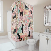 Roze groene Franse munt Parijs cafe Showgordijn Douchegordijn (In situ)