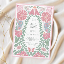 Roze groene Garden Baby Shower Uitnodiging