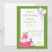 Roze Groene Gedotteerde Partij Uitnodiging (Voorkant / Achterkant)