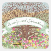 Roze groene geel Floral bruine eik - Bind Vierkante Sticker (Voorkant)