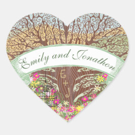 Roze groene geel Floral bruine eik - Bind Vierkante Sticker