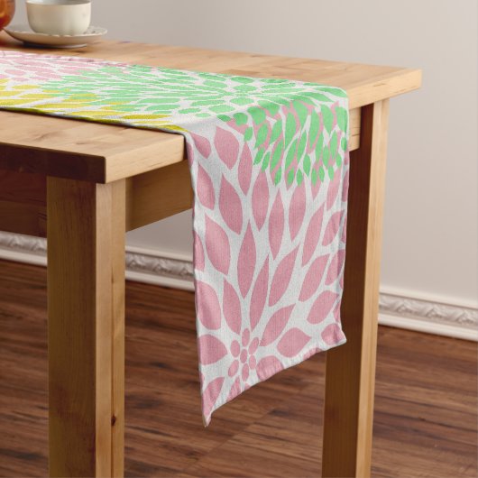 Roze groene gele Dahlia Materie Table Runner Korte Tafelloper (Voorbeeld)