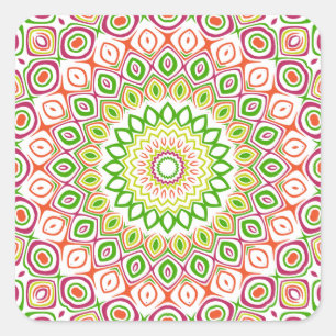 Roze, groene, gele en oranje caleidoscoop bloemen vierkante sticker