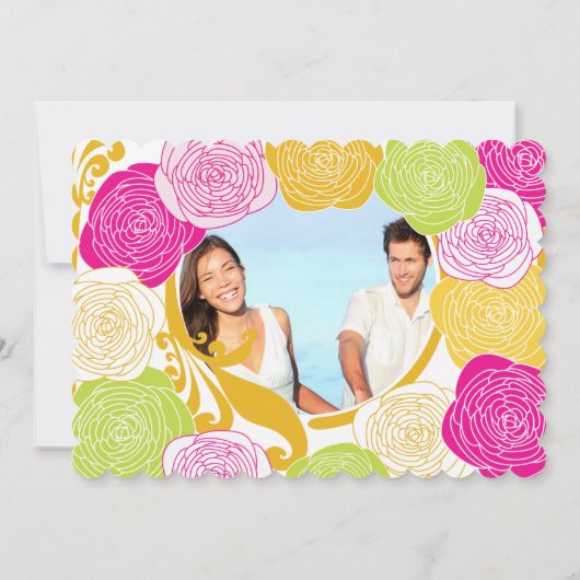 Roze groene gele foto Floral ModernTypografie Kaart (Achterkant)