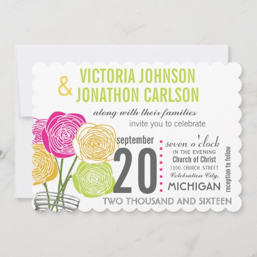 Roze groene gele foto Floral ModernTypografie Kaart (Voorkant)